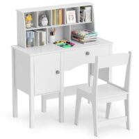 HOGEBABY Kids Desk and Chair Set, Wooden Kids Study Desk with Hutch