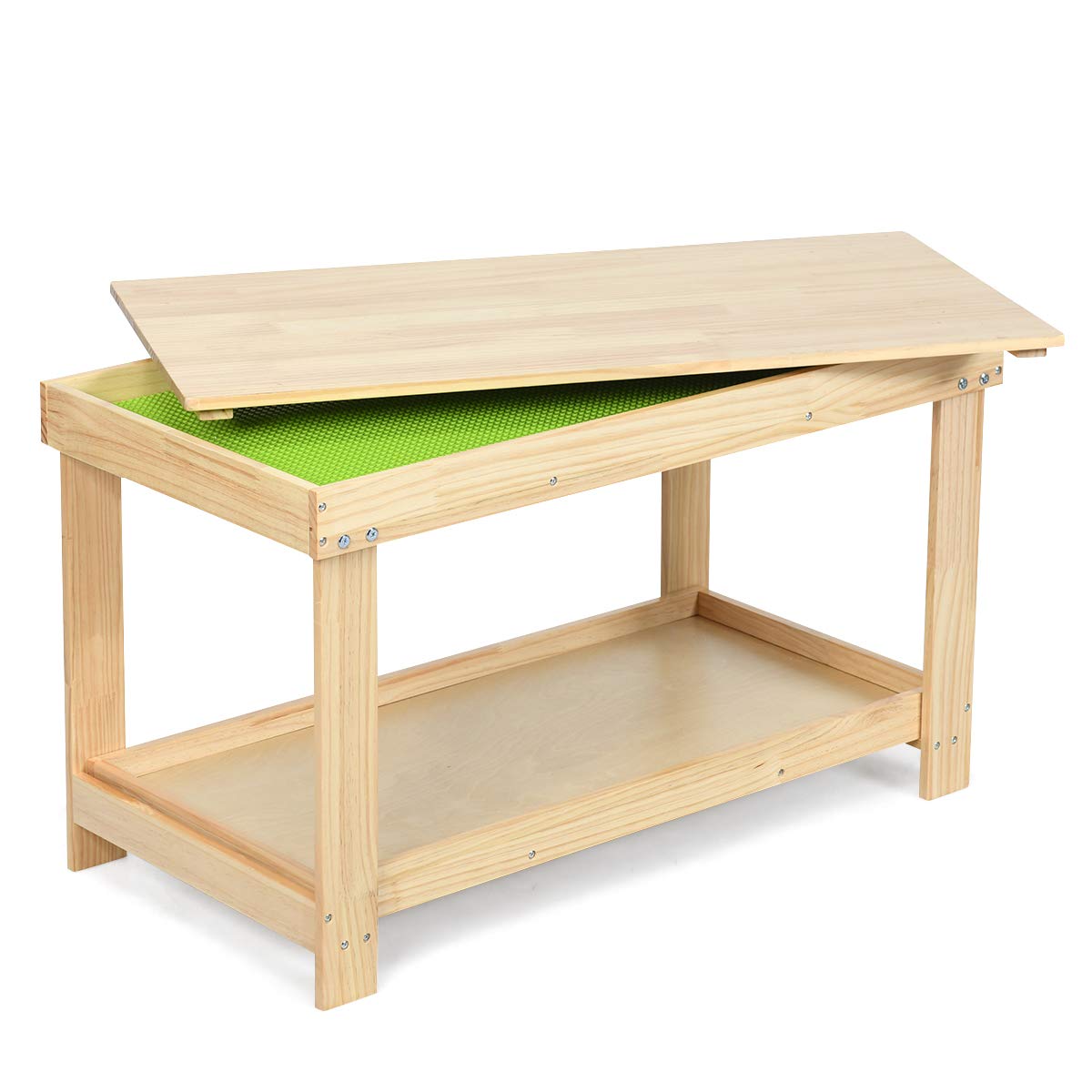 HOGEBABY 2 in 1 Kids Activity Table w/Storage, Building Block Table w/Board for Bricks Crafts Arts Draw