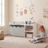HOGEBABY Kids Bookshelf with Movable Drawer 4 Universal Wheels  Anti-toppling Kit