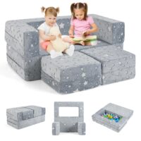 HOGEBABY Kids Couch Set Convertible, 2 Seat Toddler Chair Glow in The Dark, Fold Out Children Sofa Couch