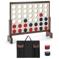 HOGEBABY Giant 4-in-a-Row Game Set, Wooden Jumbo 4-to-Score Game with 42 PCS Chips & 600D Oxford Fabric Carrying Bag