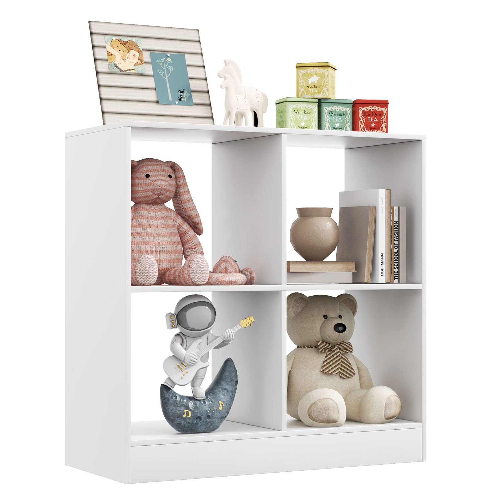 HOGEBABY Toy Organizers and Storage, Wooden White 4-Cube Kids Bookcase for Books Toys Display Organization