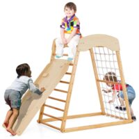 HOGEBABY 6-in-1 Indoor Jungle Gym, Montessori Climbing Toys for Toddlers with Double-Sided Ramp