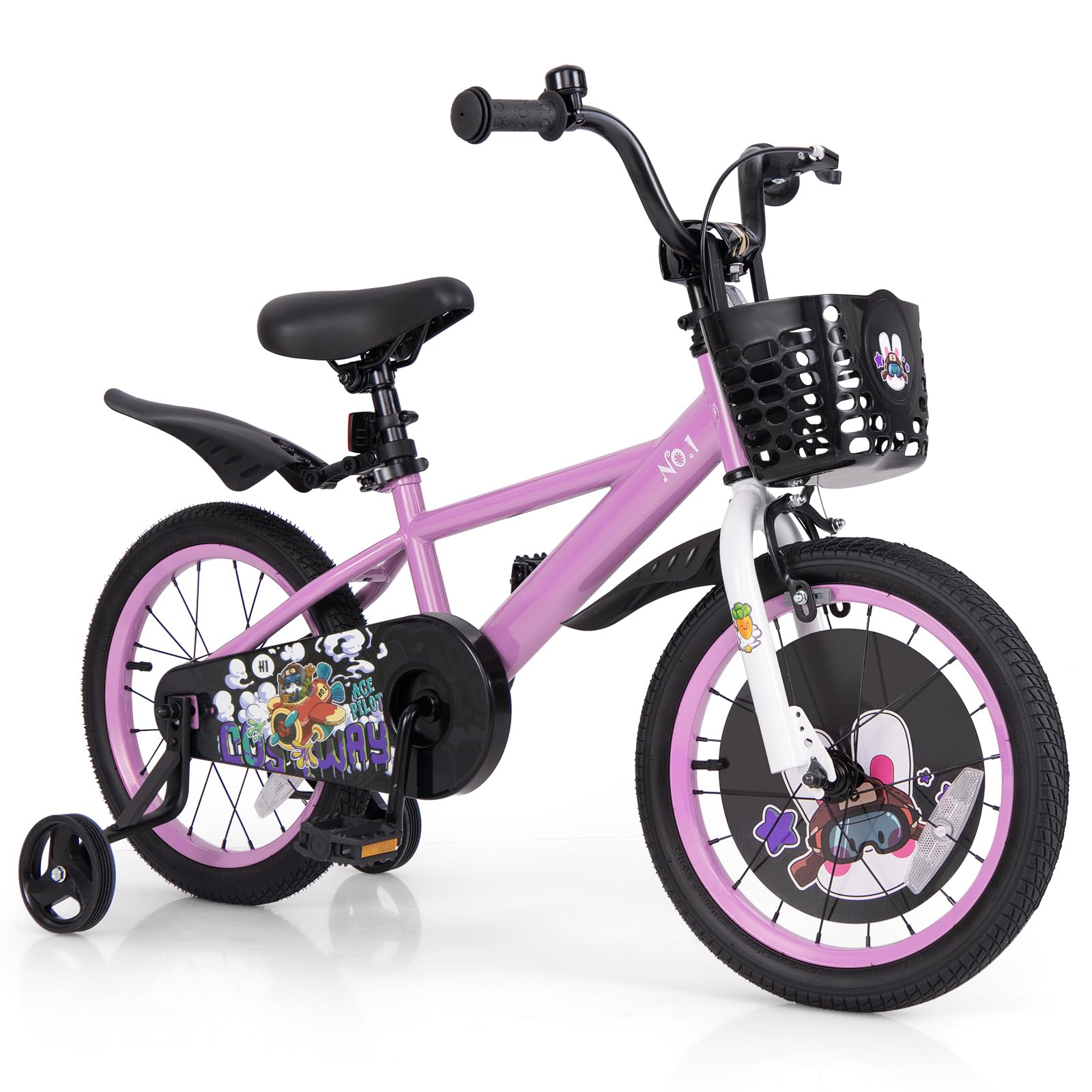 HOGEBABY Kids Bike, 16 Inch Child Bike for 3-8 Years Old with Adjustable Height, Training Wheels, Storage Basket
