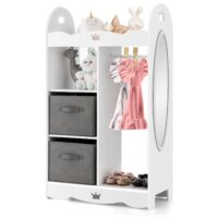 HOGEBABY Kids Dress up Storage W/Mirror, 2 Storage Bins & Cloth Hanger, Costume Closet Wardrobe