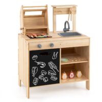 HOGEBABY Kids Grill Playset with Chalkboard, Wooden Kids BBQ Grill Playset with Play FoodWith Blackboard