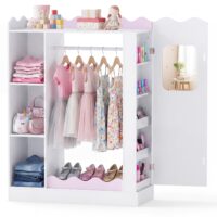 HOGEBABY Kids Dress Up Storage with Mirror, Children Wardrobe Closet