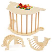 HOGEBABY Wooden Arch Sensory Table for Kids 8 in 1 Montessori Climbing Gym