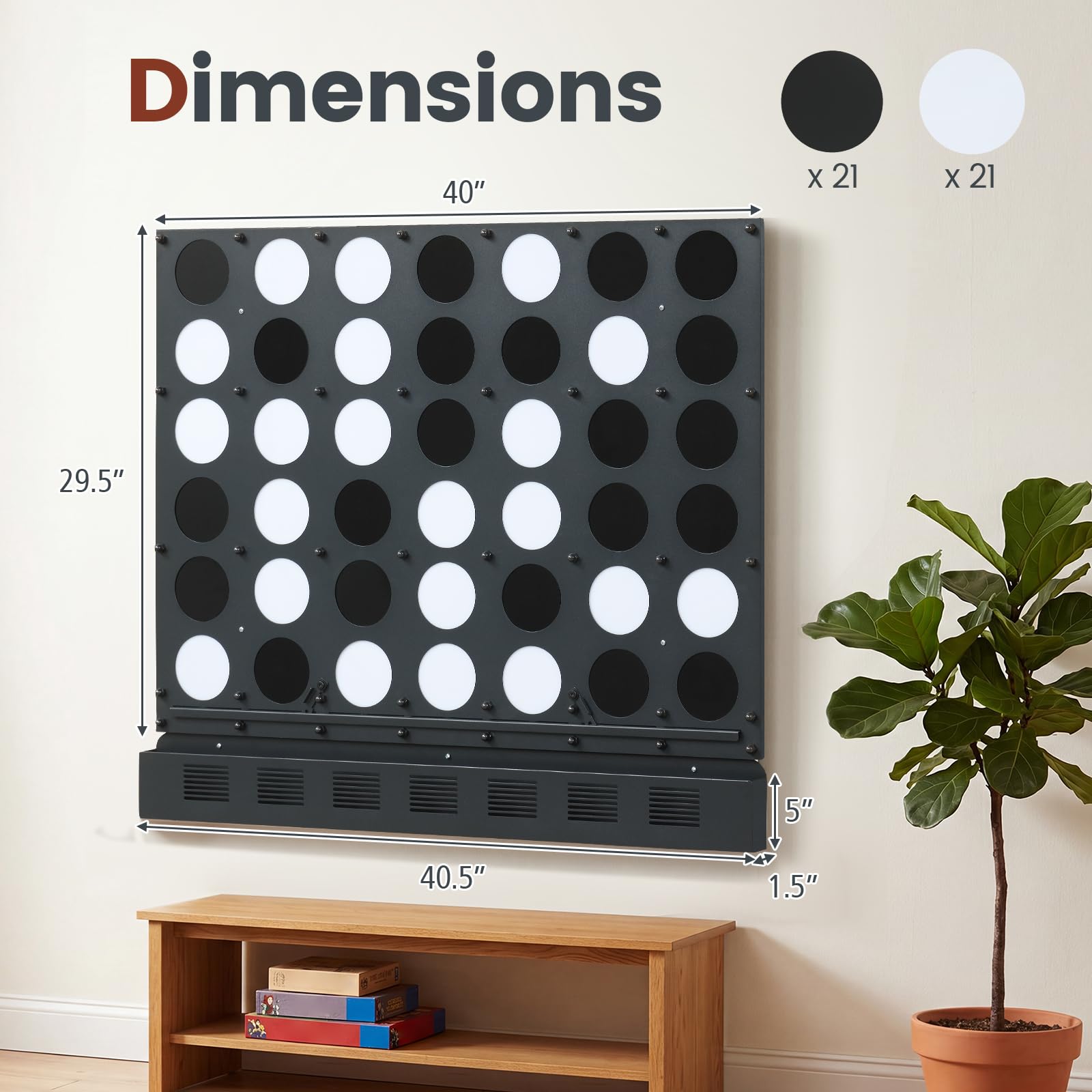 HOGEBABY Wall Mounted Giant 4-in-a-Row Game for Adults Family Party | Jumbo 4-to-Score Game with Quick Release Mechanism - Image 3