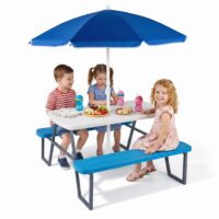HOGEBABY Kids Picnic Table Removable Umbrella HDPE Tabletop Metal Frame