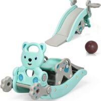 HOGEBABY 5 in 1 Toddler Slide Rocking Toy, Slide for Kids with Detachable Stool, Foldable Climber Playground Slide