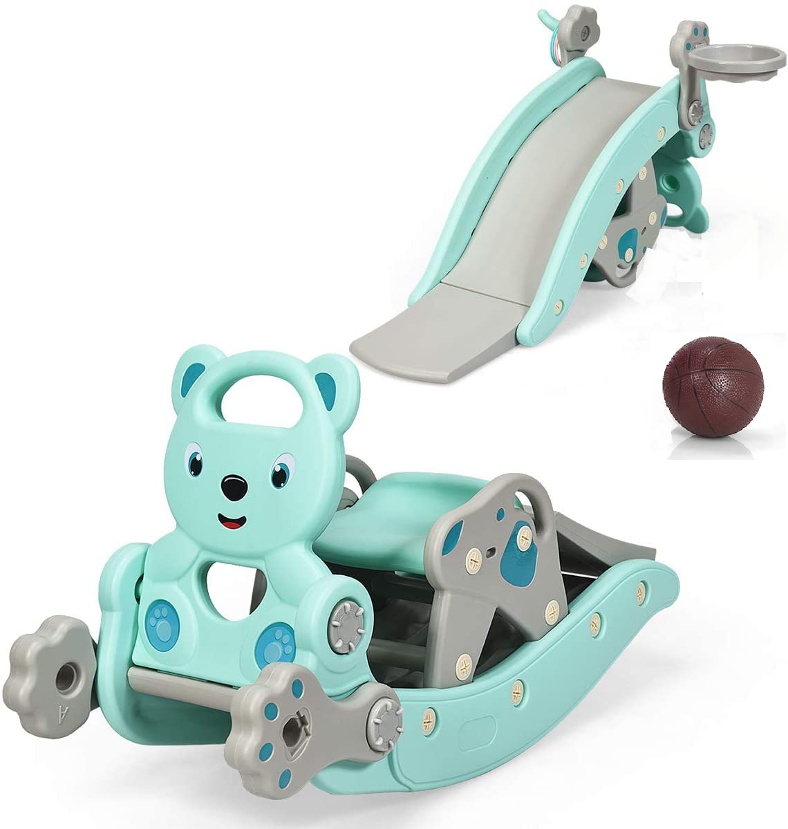 HOGEBABY 5 in 1 Toddler Slide Rocking Toy, Slide for Kids with Detachable Stool, Foldable Climber Playground Slide