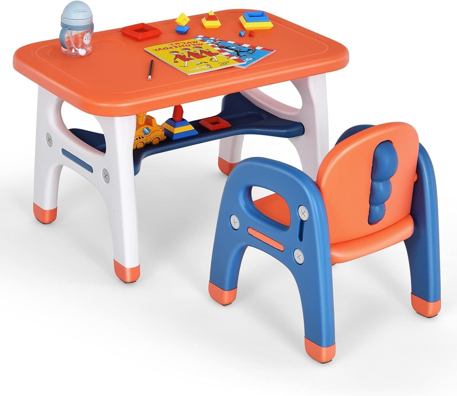 HOGEBABY Kids Table and Chair Set w/Montessori Toys, Kids Activity Table w/Storage Shelf - Image 11