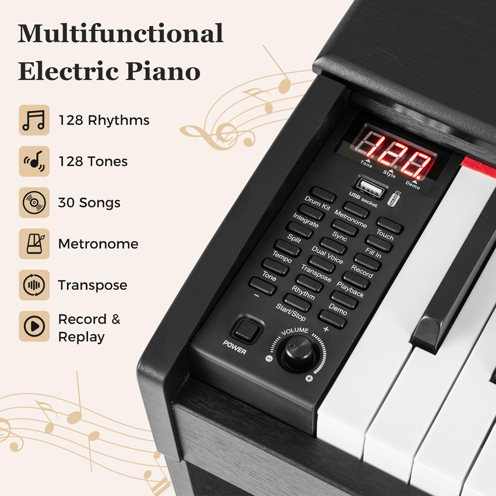 HOGEBABY 88 Key Weighted Hammer Action Electric Piano with Furniture Stand - Image 2