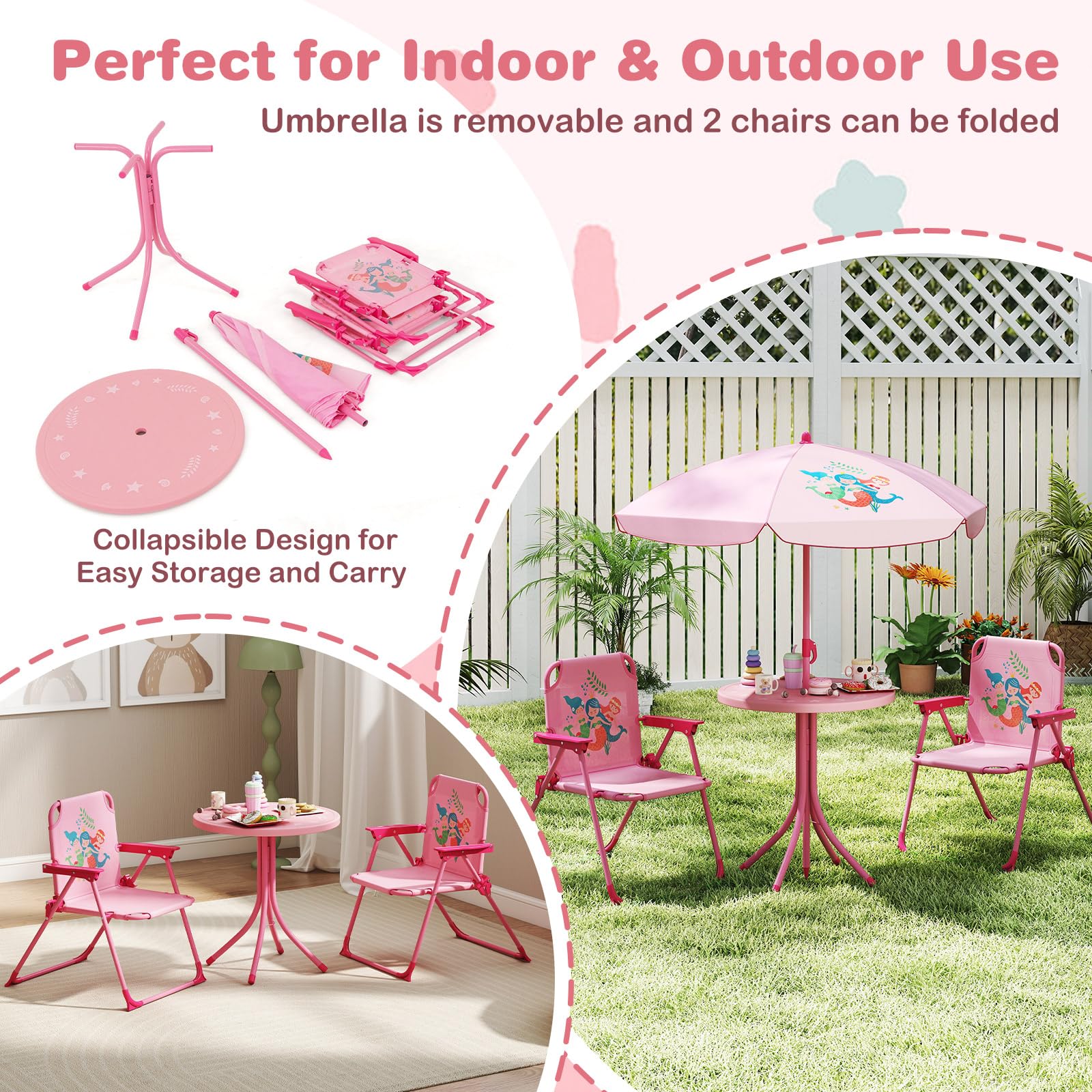 HOGEBABY Kids Outdoor Table with 2 Folding Chairs - Image 2