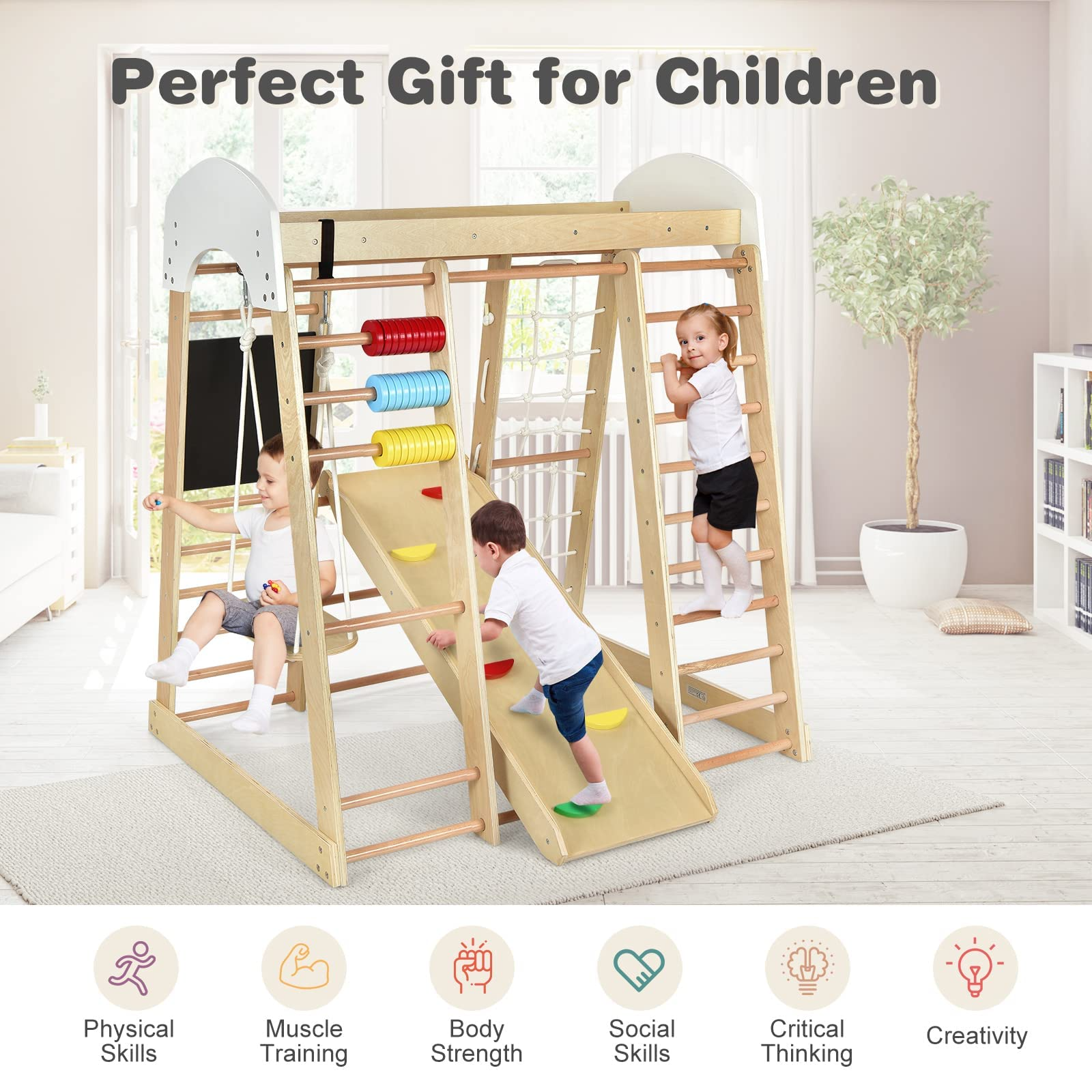 HOGEBABY 8-in-1 Climbing Toys for Toddlers, Kids Indoor Playground Jungle Gym with Slide - Image 2