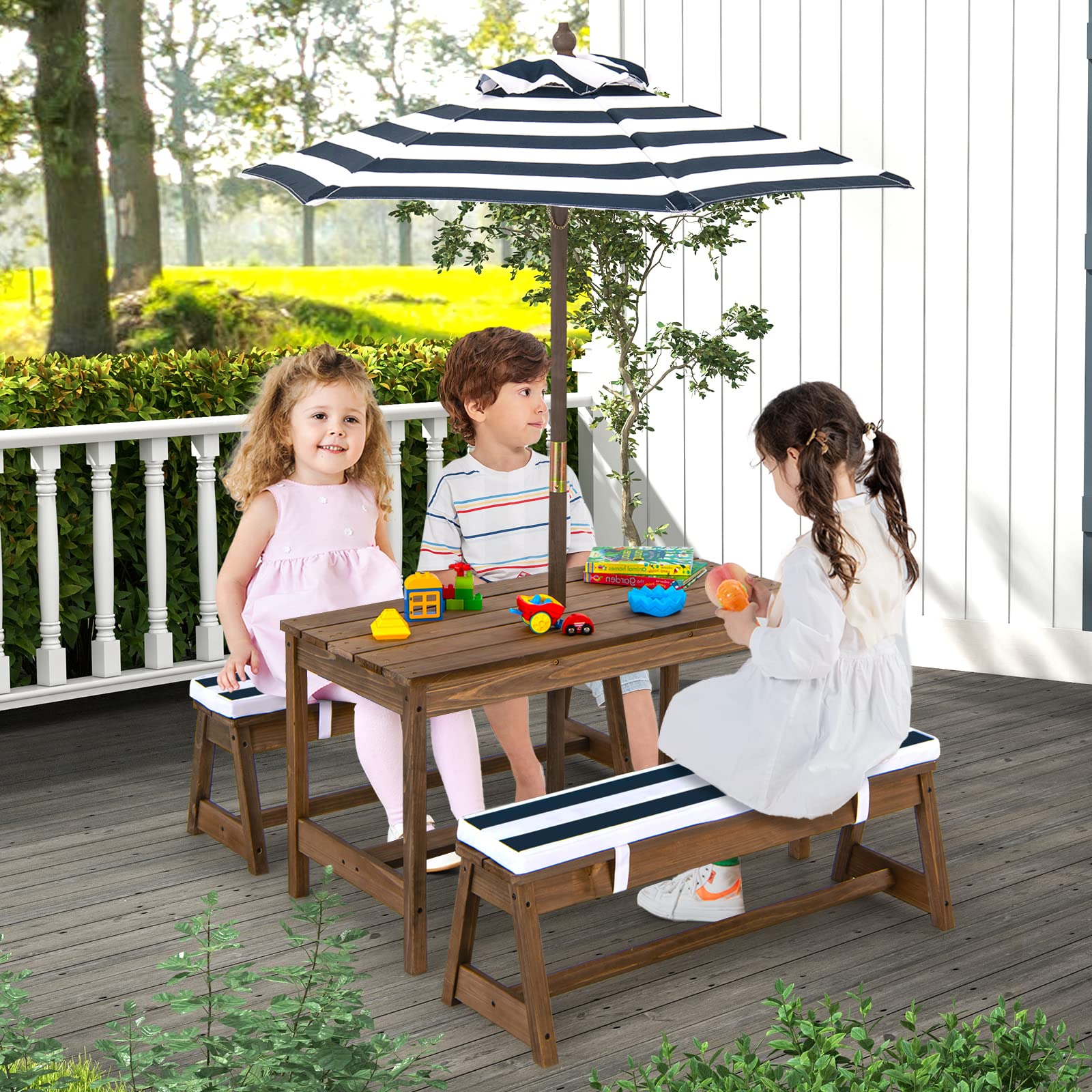 HOGEBABY Kids Picnic Table, Toddler Wood Table & Bench Set, Gift for Ages 3-8 - Image 2