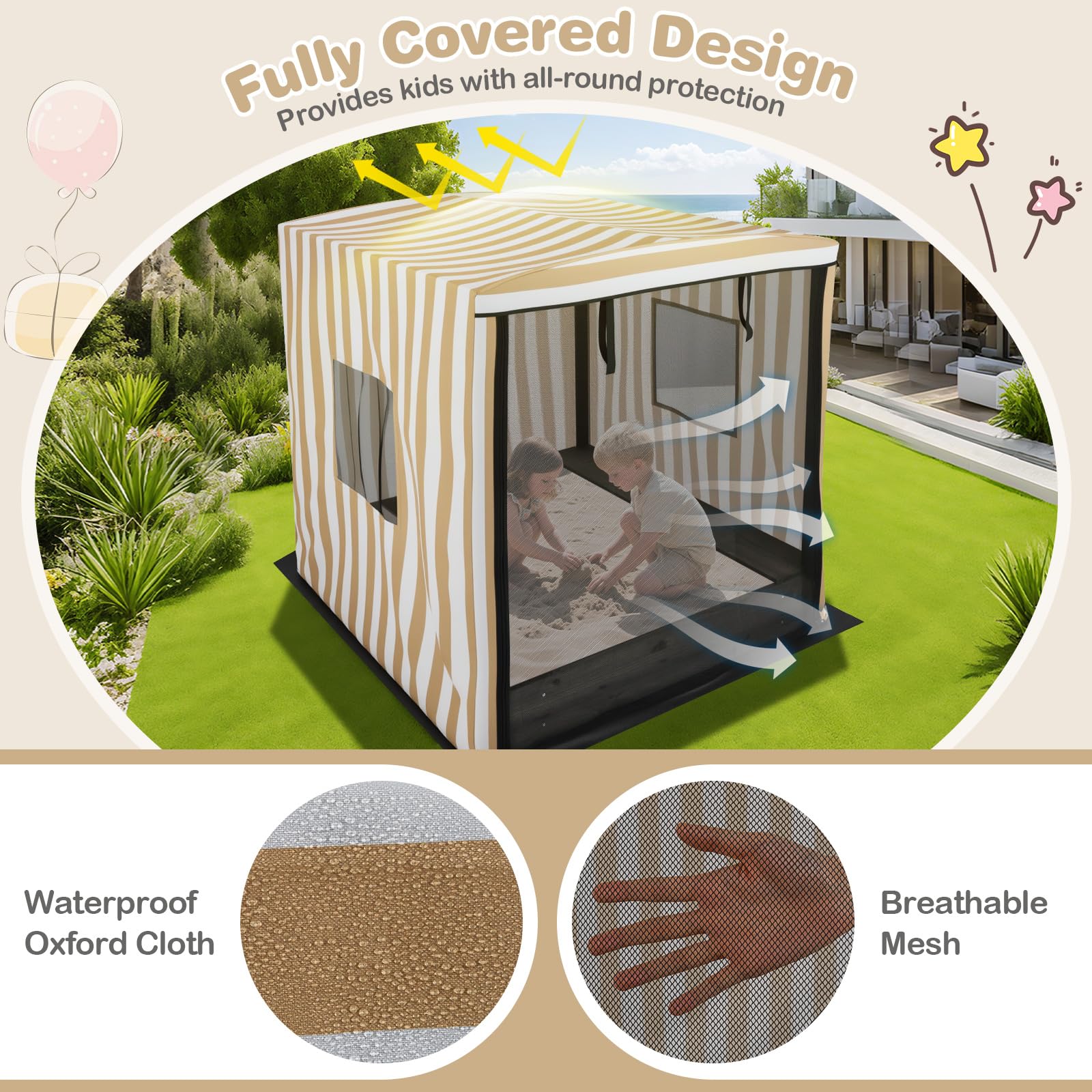 HOGEBABY Kids Wooden Sandbox with Canopy - Image 3