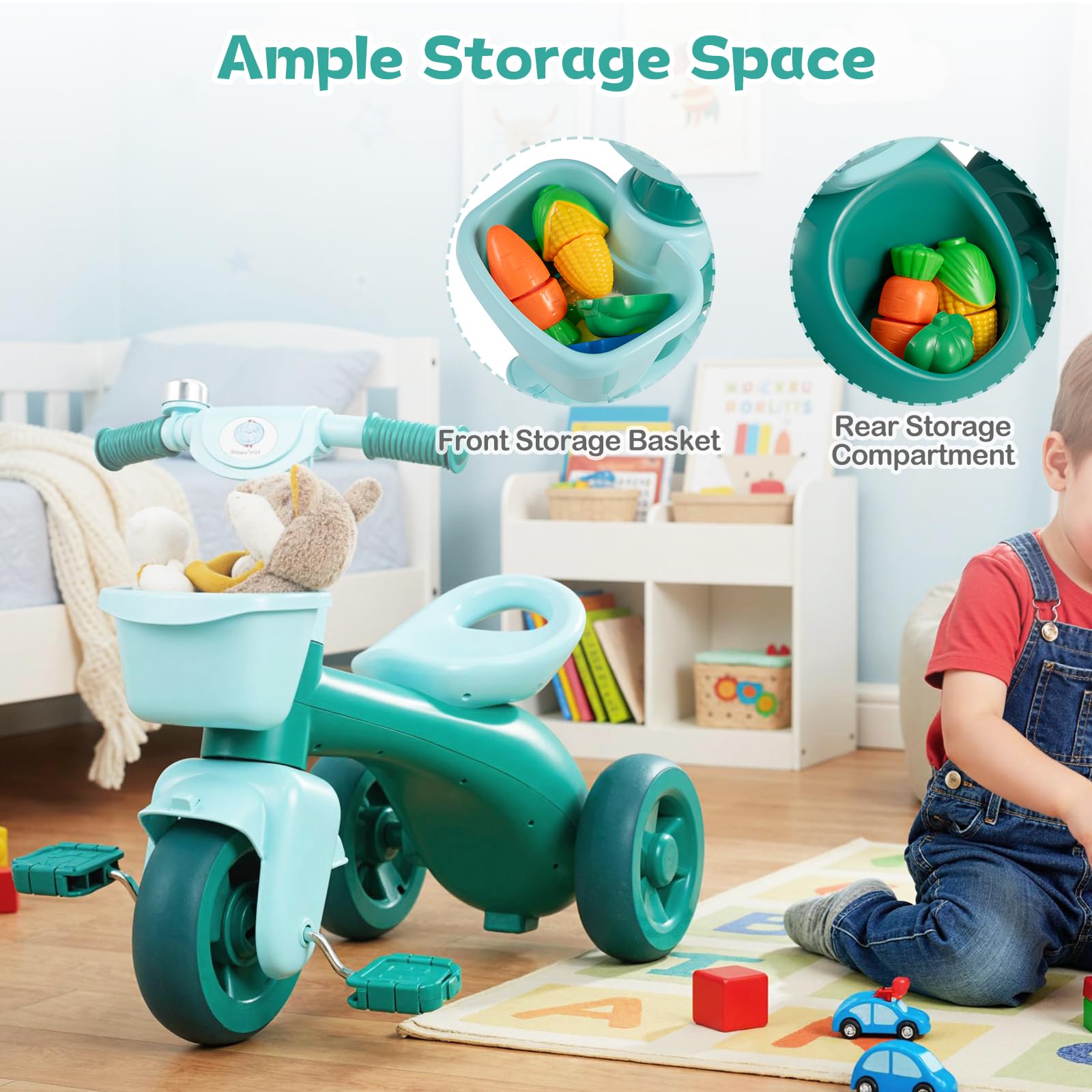 HOGEBABY Toddler Bike Kids Tricycle with Front & Rear Storage Basket - Image 4