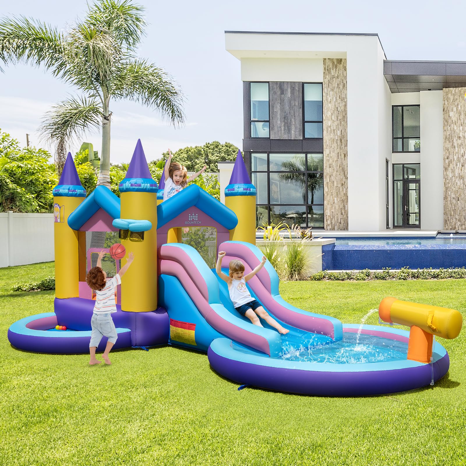 HOGEBABY Inflatable Water Slide 2 in 1 Castle Bounce House Water Slide with Ball Pit & Splash Pool for Kids Outdoor - Image 2