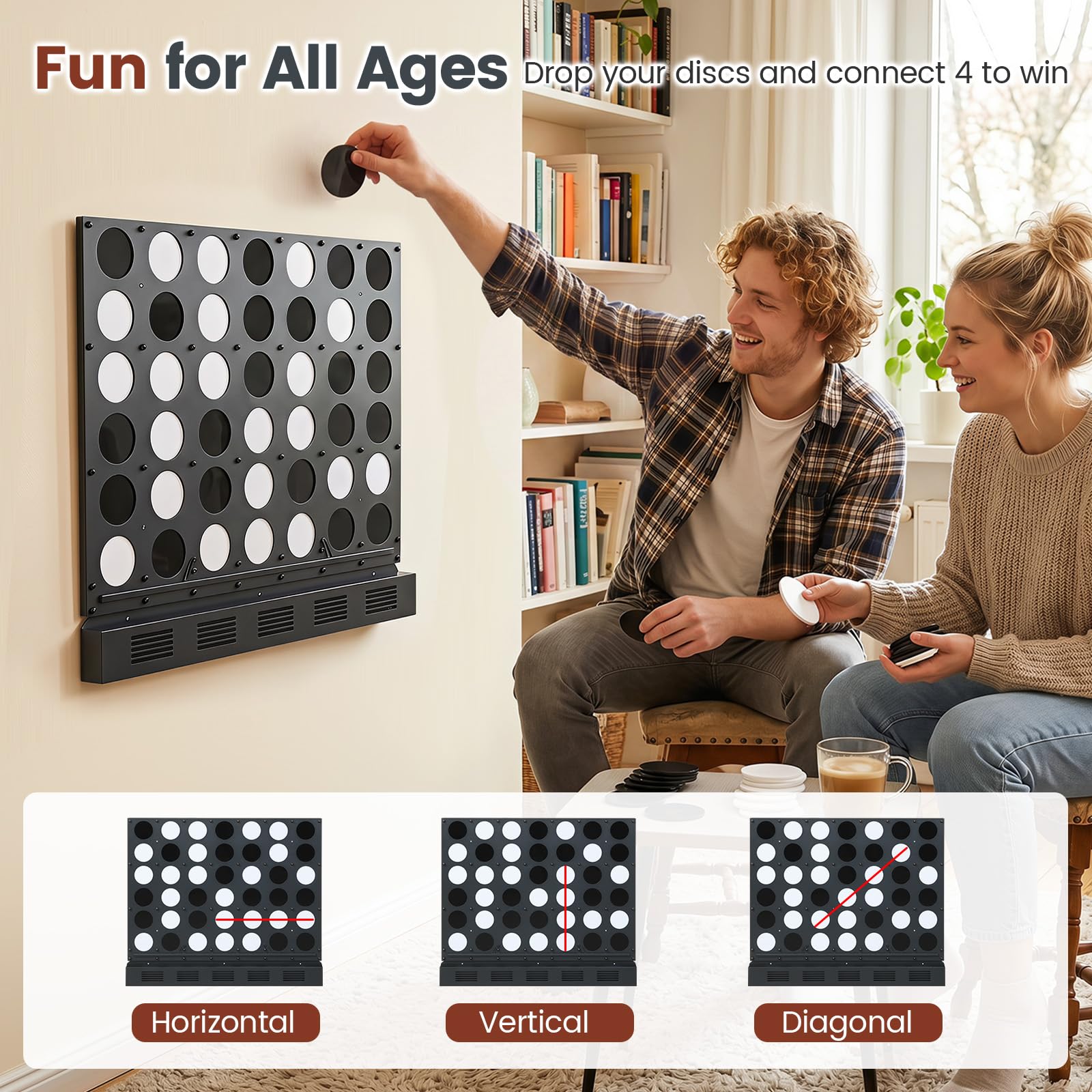 HOGEBABY Wall Mounted Giant 4-in-a-Row Game for Adults Family Party | Jumbo 4-to-Score Game with Quick Release Mechanism - Image 5