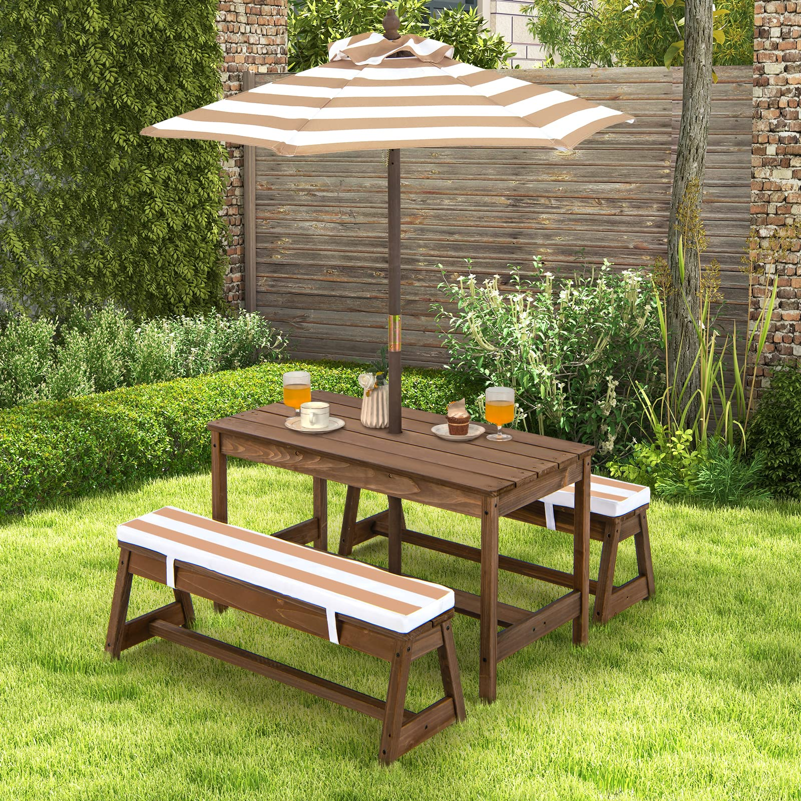 HOGEBABY Kids Picnic Table, Toddler Wood Table & Bench Set, Gift for Ages 3-8 - Image 11