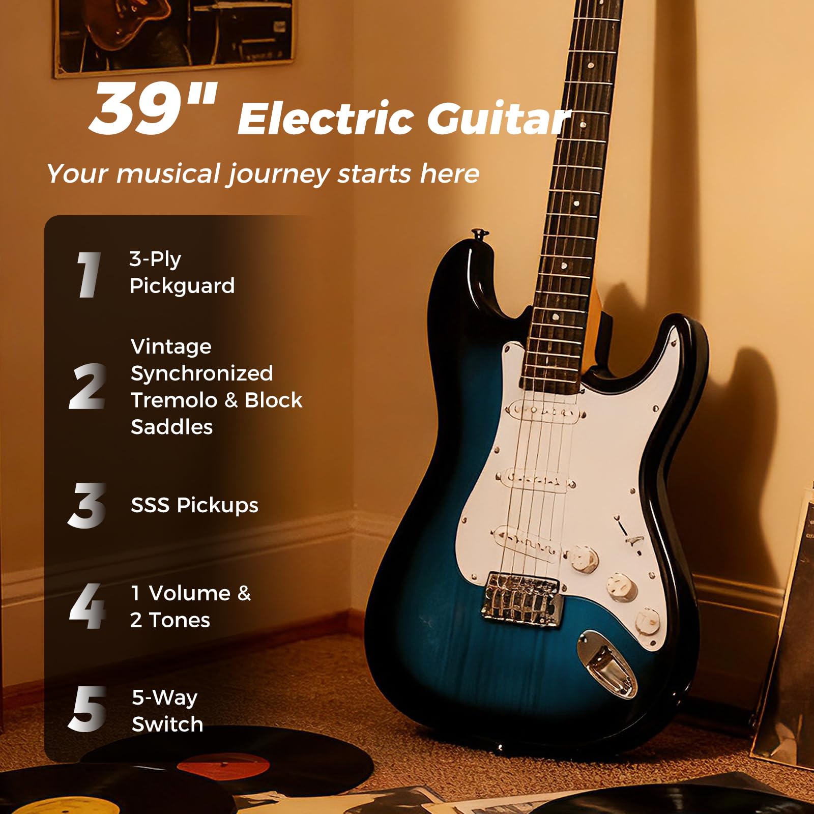 HOGEBABY 6 String Electric Bass Guitar 39 Full Size Beginner Bass Guitar Kit - Image 3