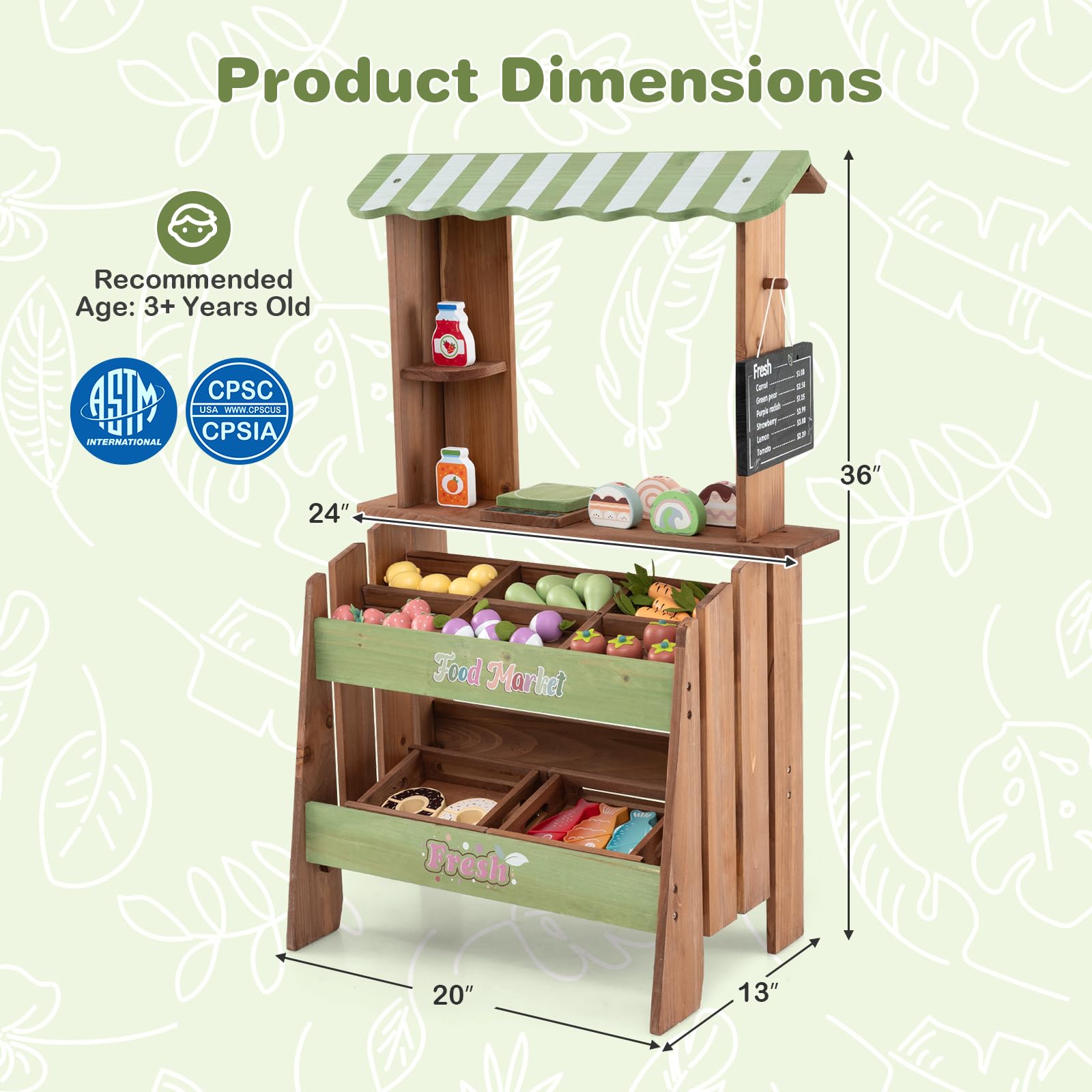 HOGEBABY Wooden Grocery Store Pretend Play w/Chalkboard & 40+ Accessories - Image 2