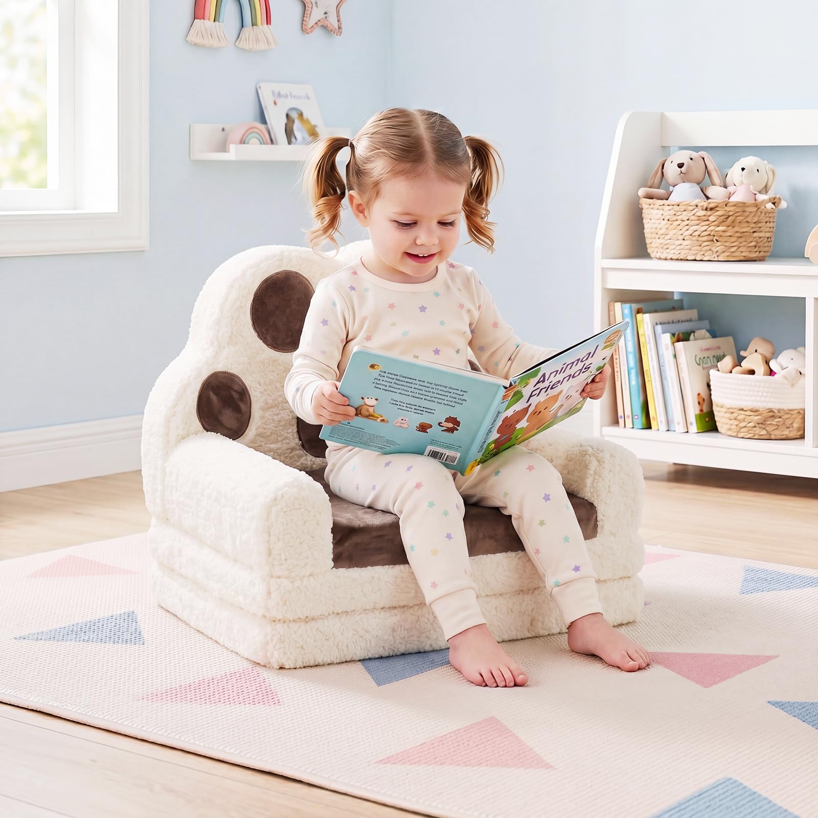 HOGEBABY 2-in-1 Convertible Kids Soft Fold Out Toddler Couch Chair Kids Furniture for Playroom (Bear Paws) - Image 2