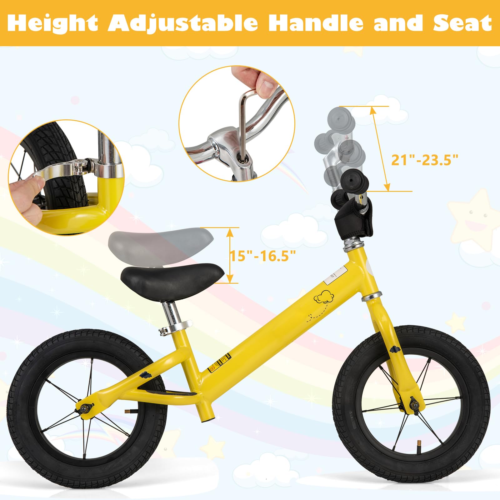 HOGEBABY Toddler Balance Bike, No Pedal 12 Training Bicycle for 3+ Years Old Kids with Rubber Tires and Height Adjustable Handlebar & Seat - Image 2