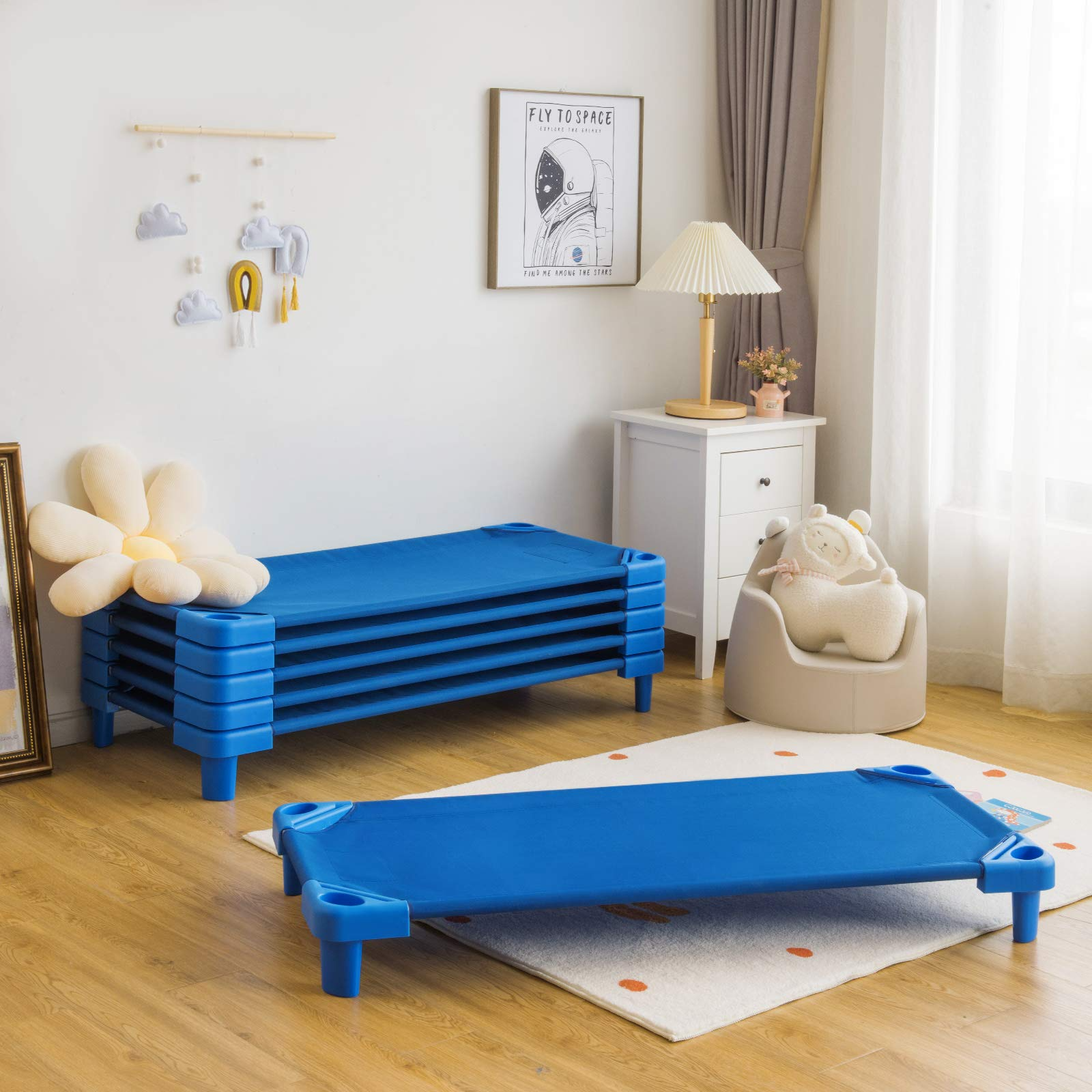 HOGEBABY Daycare Cots for Kids, Pack of 6, 51 L x 22.5 W Stackable Nap Cots with Easy Lift Corners - Image 2