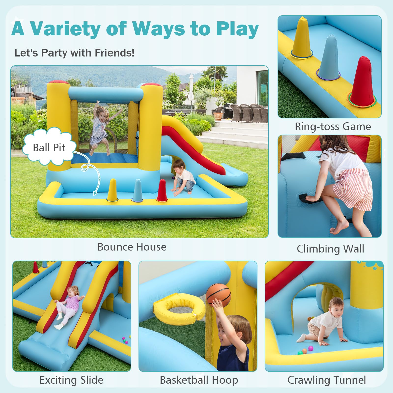 HOGEBABY Inflatable Bounce House with Ball Pit, Long Slide & Tunnel Bouncy House for Kids - Image 2