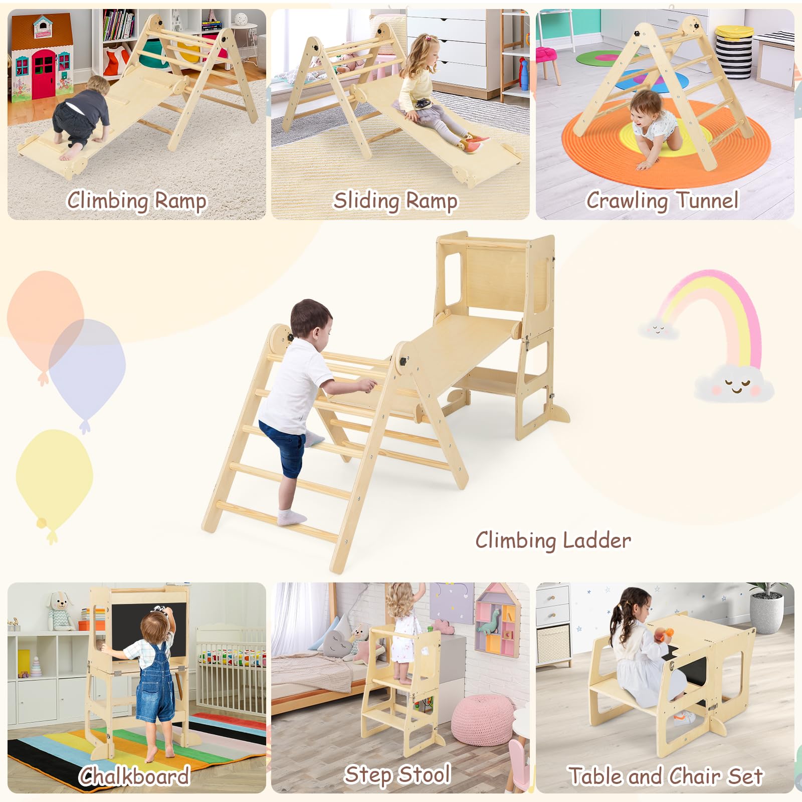 HOGEBABY Climbing Toys for Toddlers with Kids Table and Chair Set, Foldable Montessori Wooden Climber Ladder - Image 2