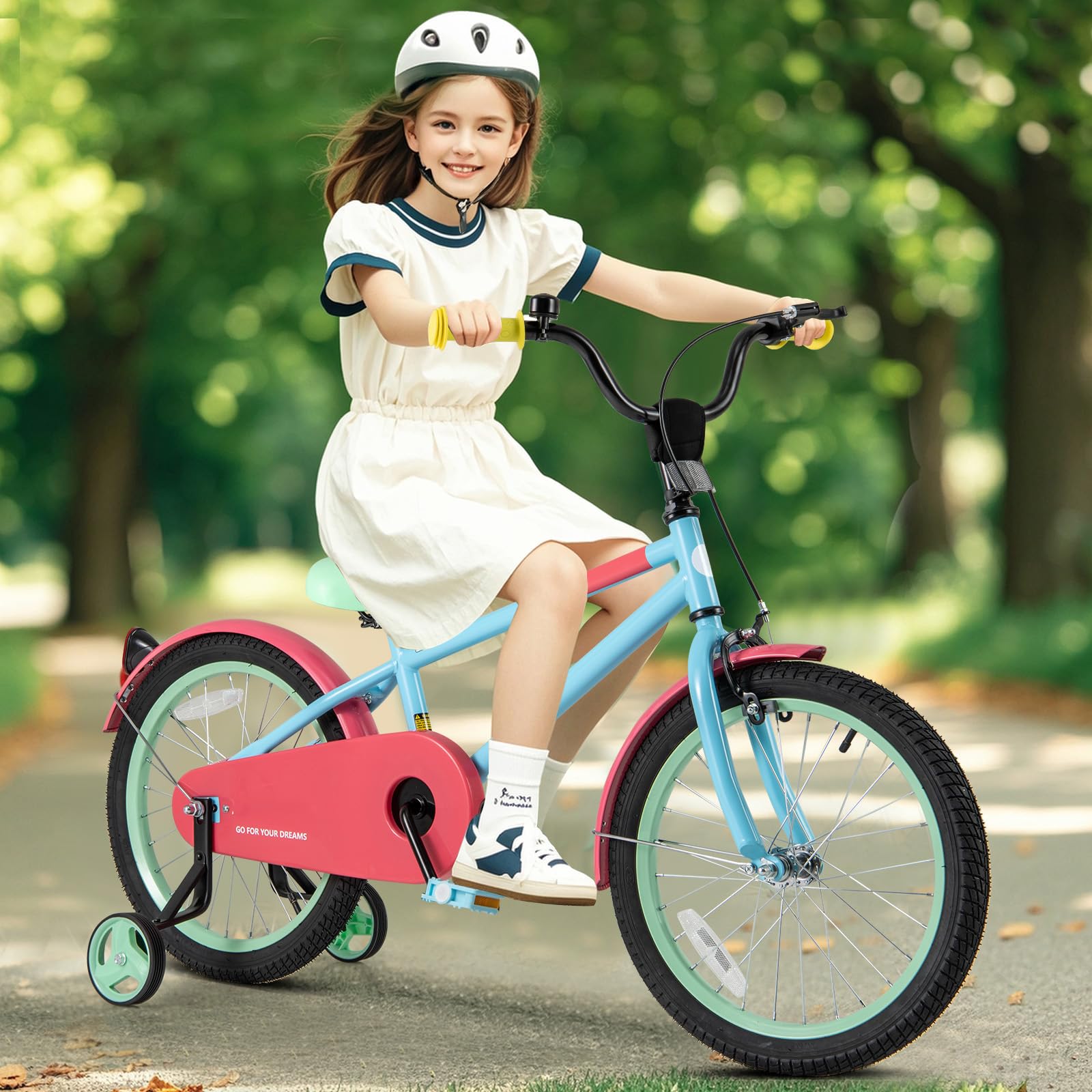 HOGEBABY Colorful Macarons Kids Bike,18 Inch Sporty Children's Bicycle with Training Wheels - Image 2