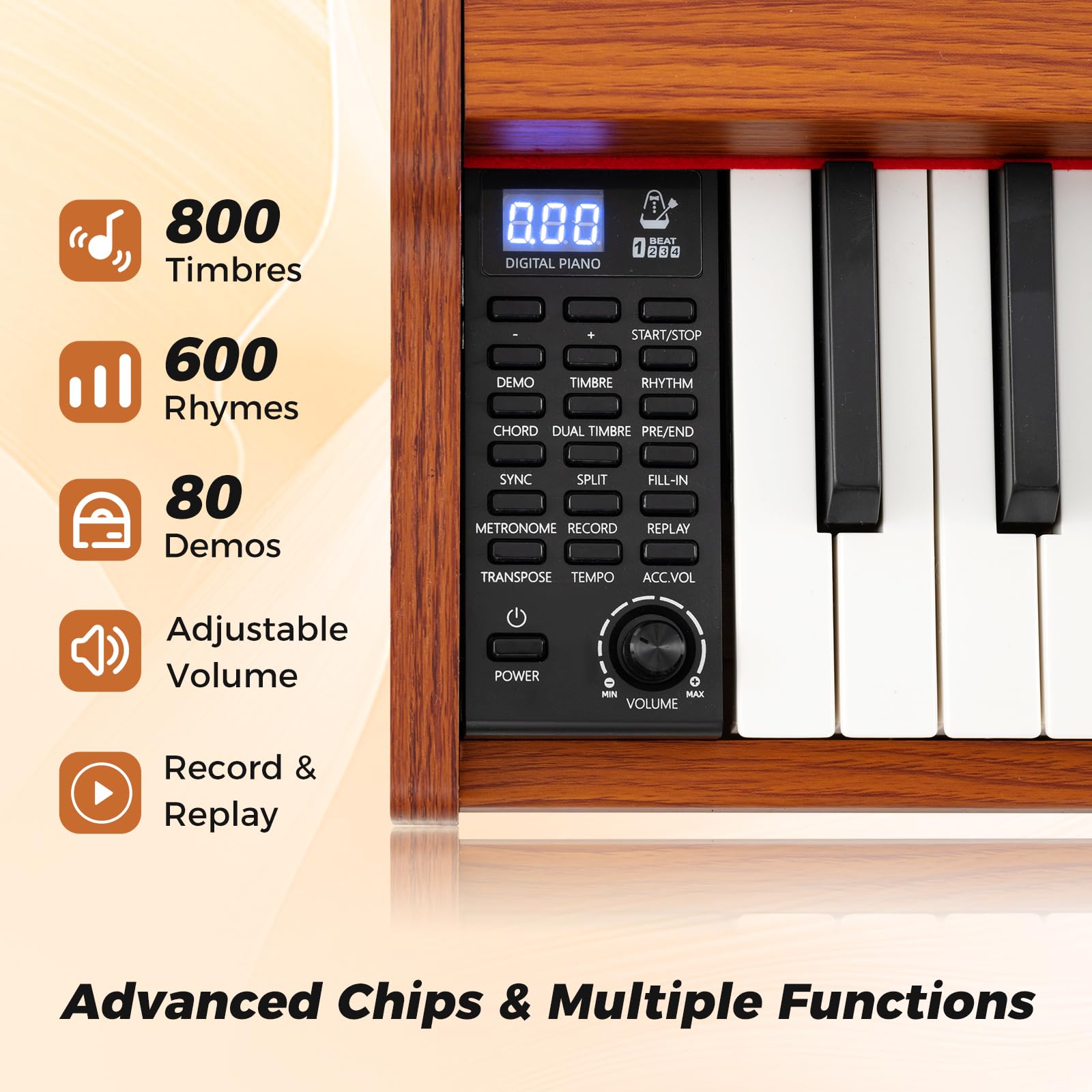 HOGEBABY Piano Keyboard 88 Keys Portable Full Size Semi-Weighted Electric Digital Piano - Image 2