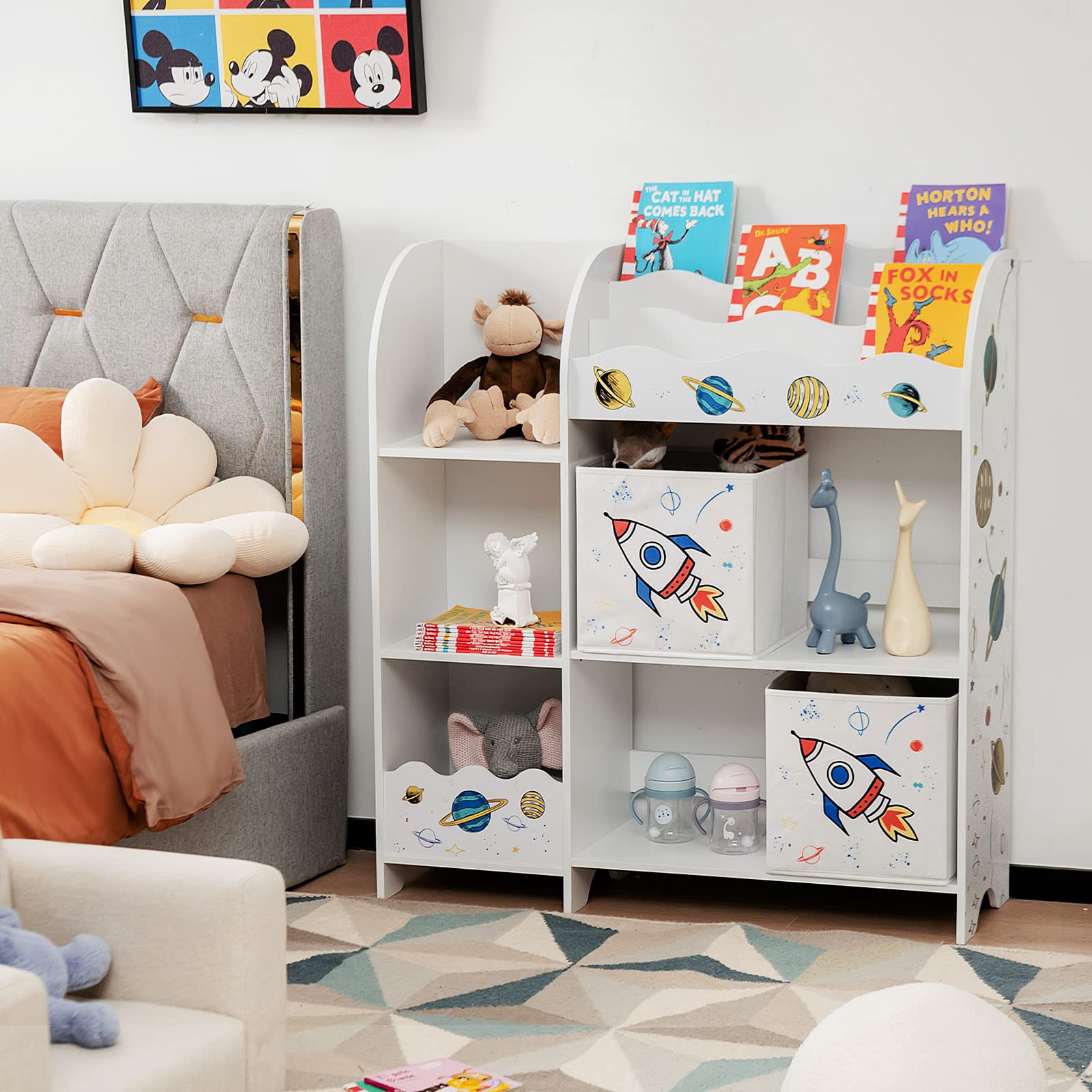 HOGEBABY Toy and Book Organizer for Kids, Wooden Storage Display Cabinet Bookshelf - Image 4