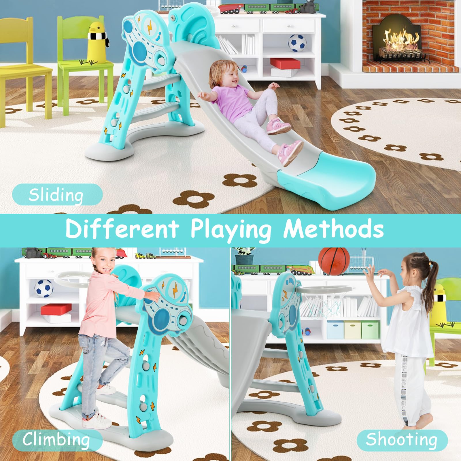 HOGEBABY Toddler Slide, 3 in 1 Folding Baby Slide Climber Playset, Freestanding Slide with Long Slipping Slope - Image 2