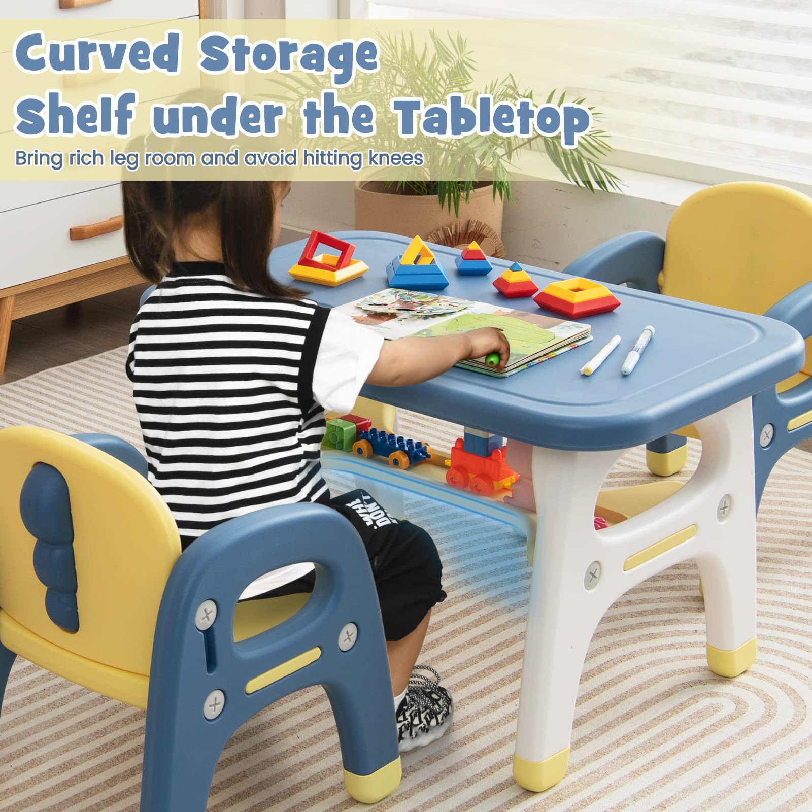 HOGEBABY Kids Table and Chair Set w/Montessori Toys, Kids Activity Table w/Storage Shelf - Image 4