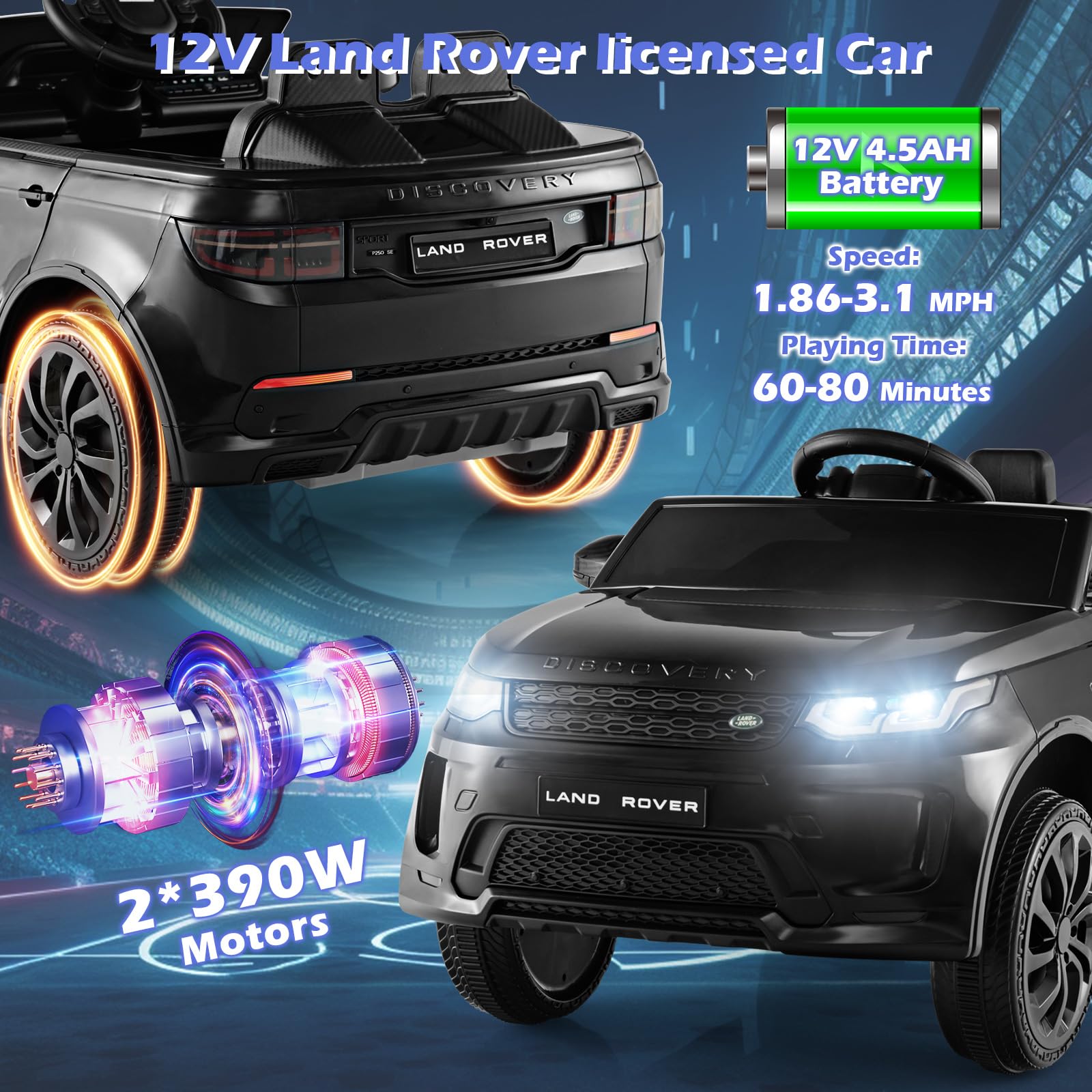 HOGEBABY 12V Kids Ride On Car, Licensed Land Rover Electric Vehicle w/Remote Control - Image 3
