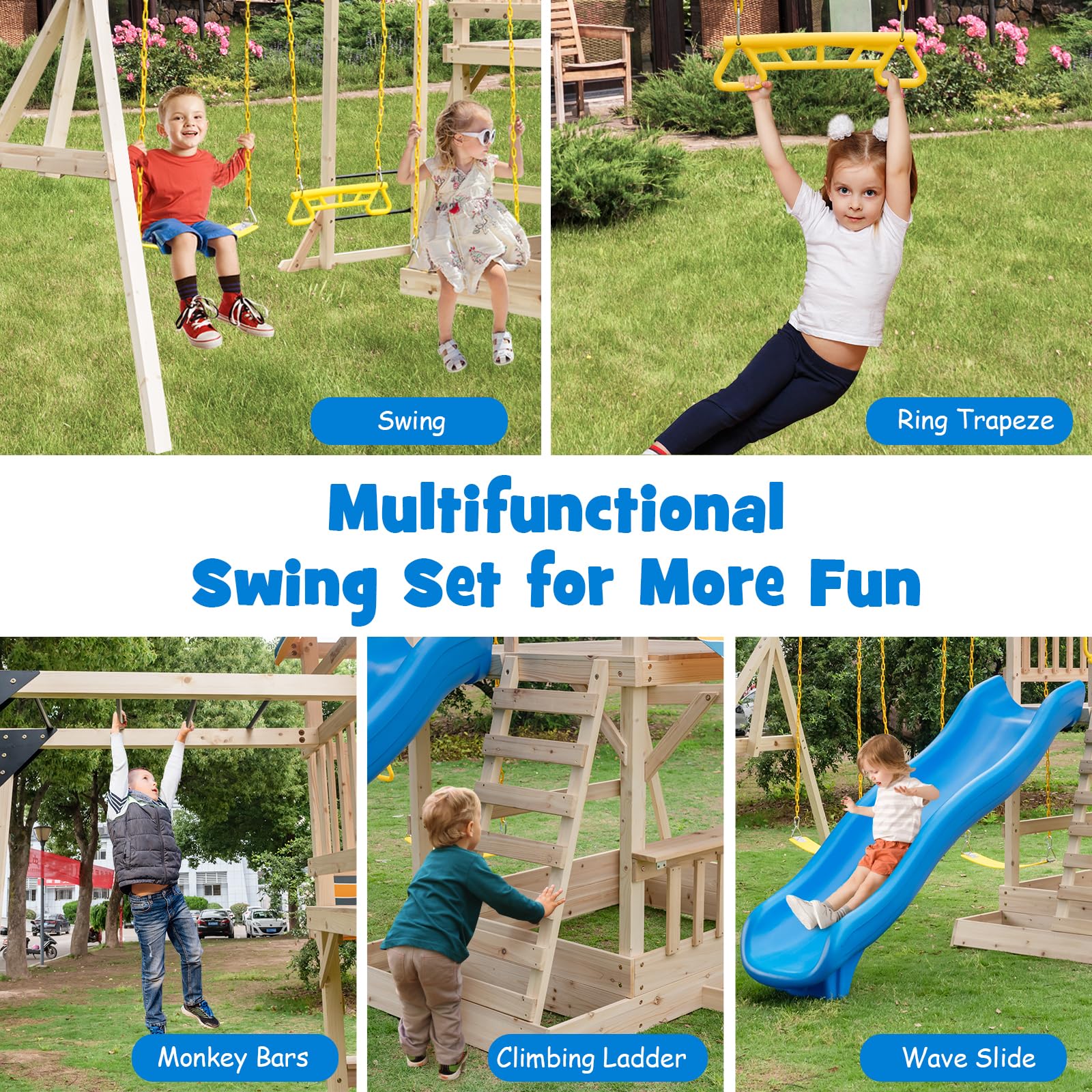 HOGEBABY Wooden Swing Set for Backyard - Image 4