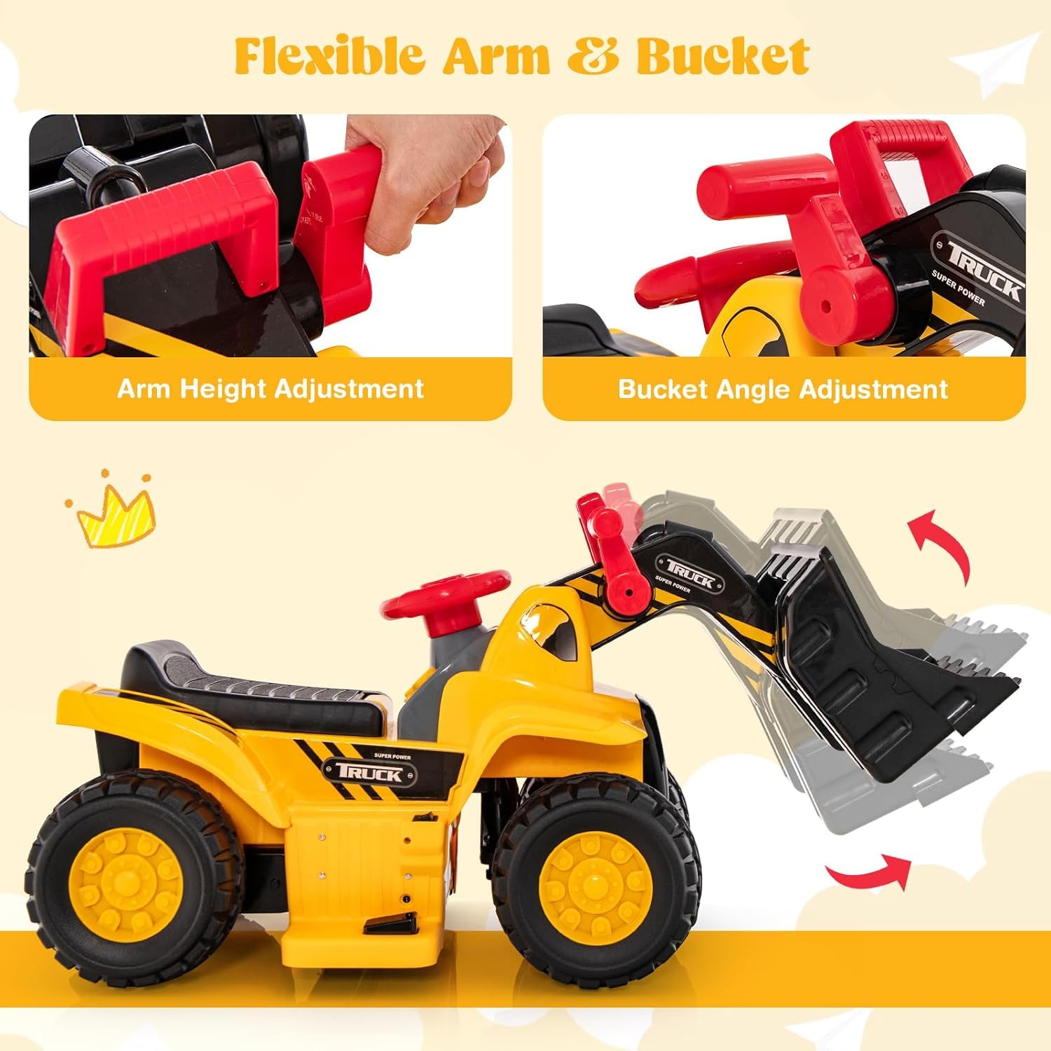 HOGEBABY 2-in-1 Ride on Excavator Bulldozer & Ride on Push Car (6V) - Image 2