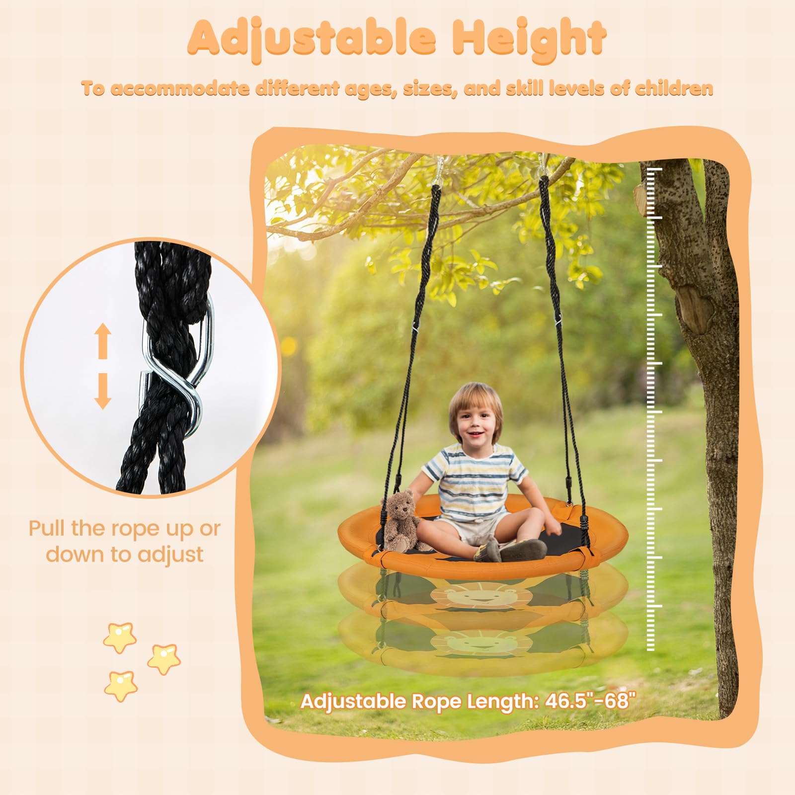 HOGEBABY 40" Saucer Tree Swing for Kids, Flying Saucer Swing with 2 Carabiners, Adjustable Ropes, Waterproof 900D Oxford Cloth, Round Swing - Image 26