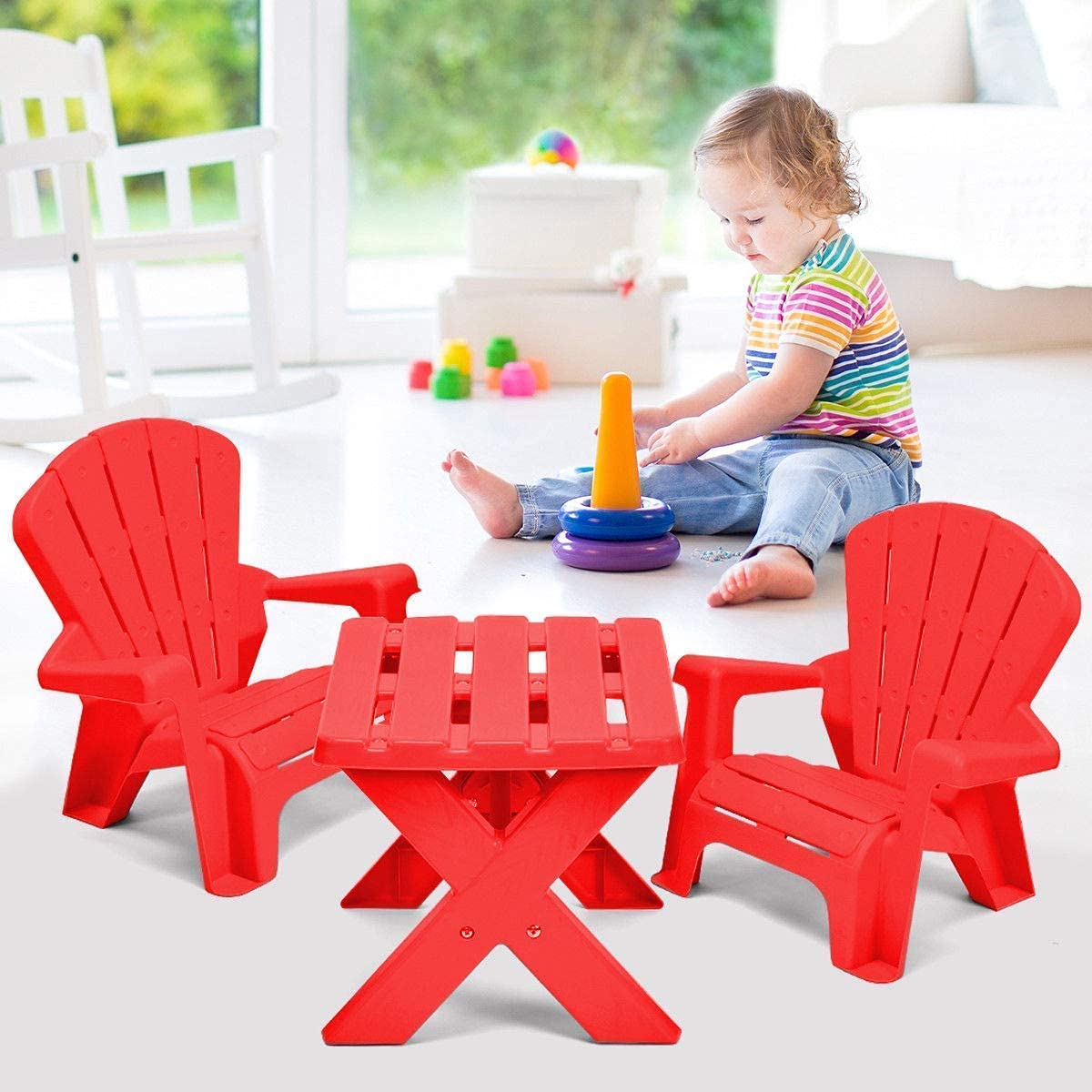 HOGEBABY Kids Plastic Table and 2 Chairs Set, Adirondack Chair for Indoor & Outdoor Garden - Image 18