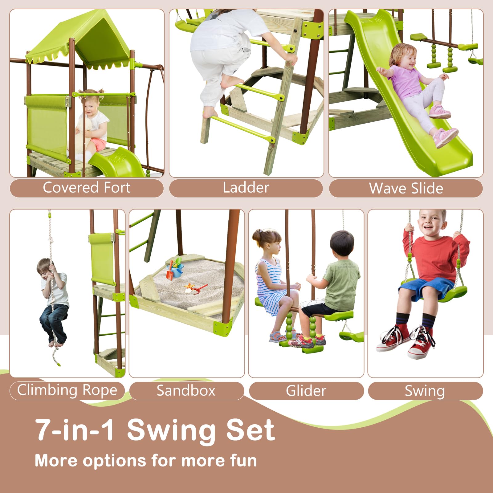 HOGEBABY 450lbs Swing Sets for Backyard, 7-in-1 Heavy Duty Metal Swing Set with Slide, Outdoor Playset for Playground - Image 2
