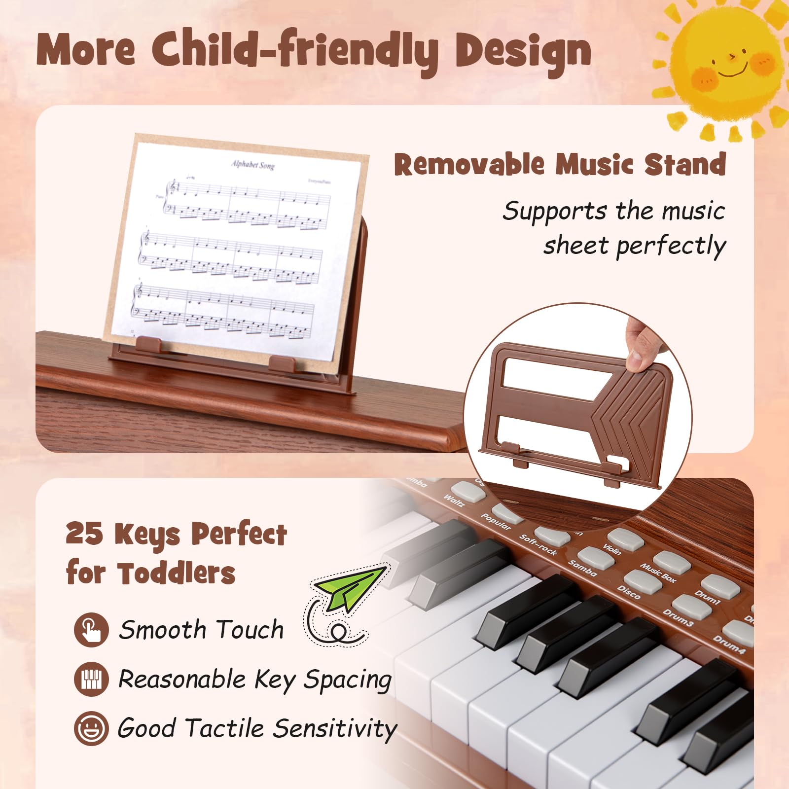 HOGEBABY 25 Keys Kids Piano Keyboard w/ Adjustable Speed & Volume - Image 2