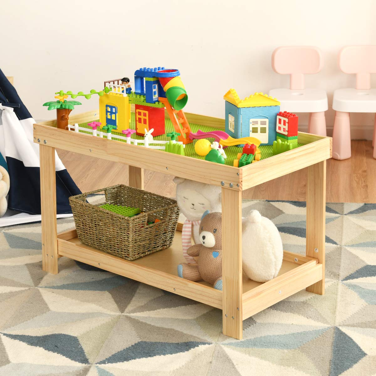 HOGEBABY 2 in 1 Kids Activity Table w/Storage, Building Block Table w/Board for Bricks Crafts Arts Draw - Image 2