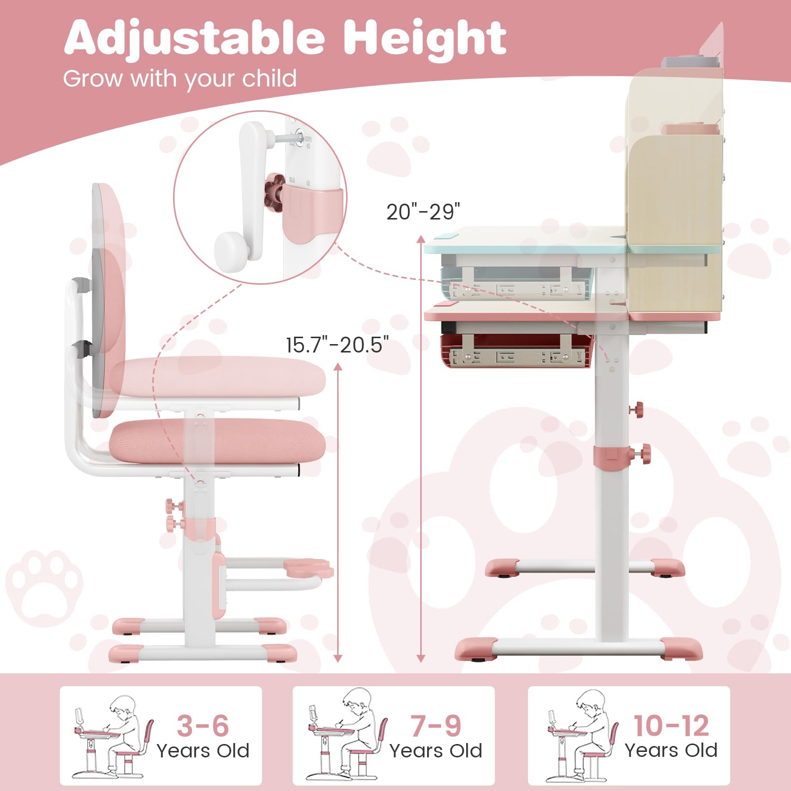 HOGEBABY Kids Desk and Chair Set, Height Adjustable Children School Study Table and Chair Set - Image 3