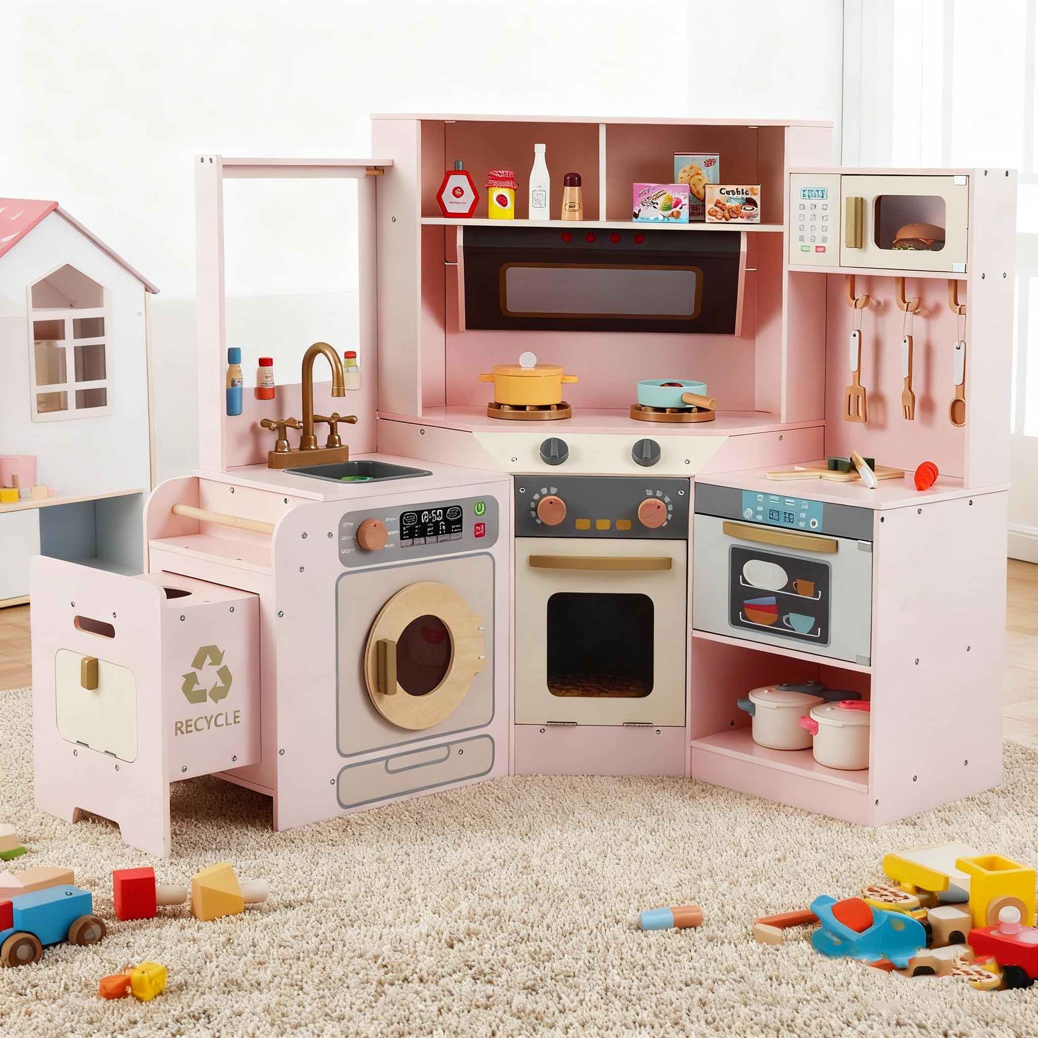 HOGEBABY Corner Play Kitchen, Large Pretend Play Kitchen with/Real Light & Sound - Image 10