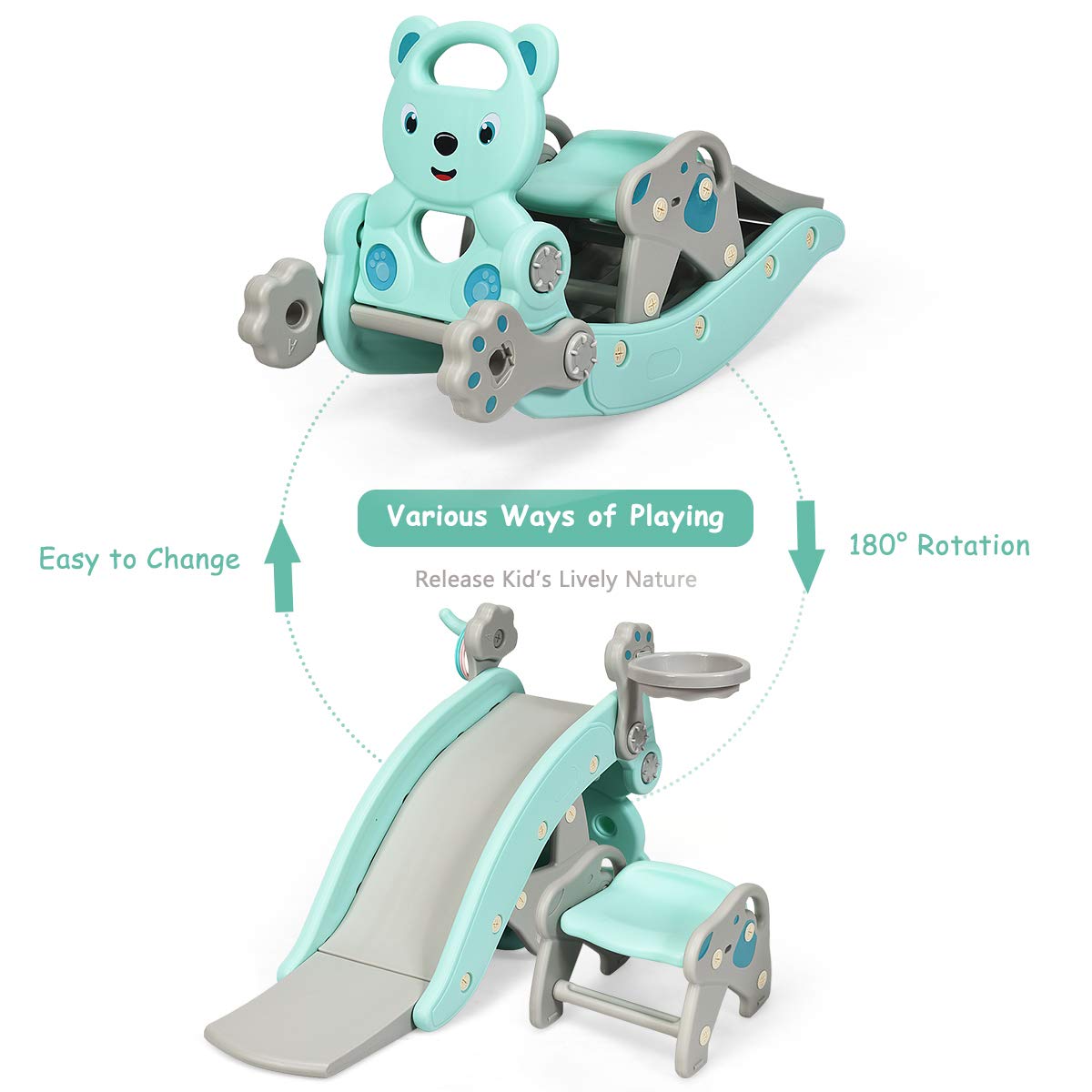 HOGEBABY 5 in 1 Toddler Slide Rocking Toy, Slide for Kids with Detachable Stool - Image 3