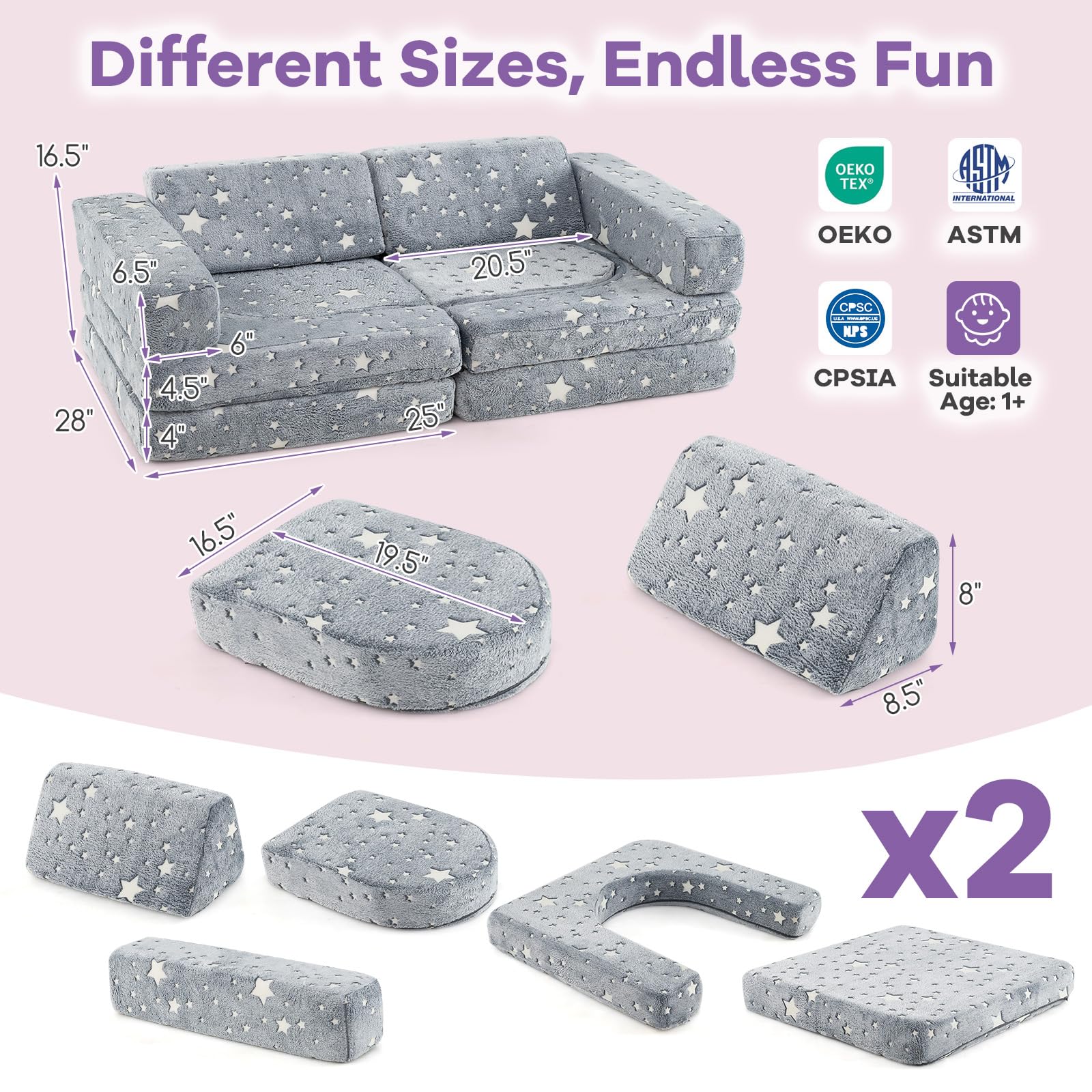 HOGEBABY 10 Pcs Modular Kids Play Couch - Image 2